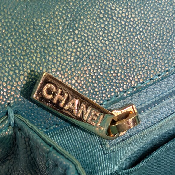Chanel Rare Turquoise Luminescent Chevron Medium Quilted Classic Flap Bag - Picture 15 of 16
